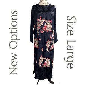 New Options by Kate Geddes - 90’s Vintage Dragon Print Maxi Dress - Size Large